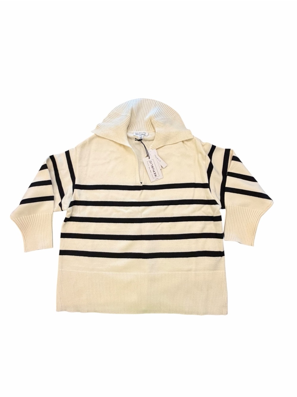 For The Republic Women's Striped Ribbed Half-Zip Mock Neck Sweater 1X NEW $88